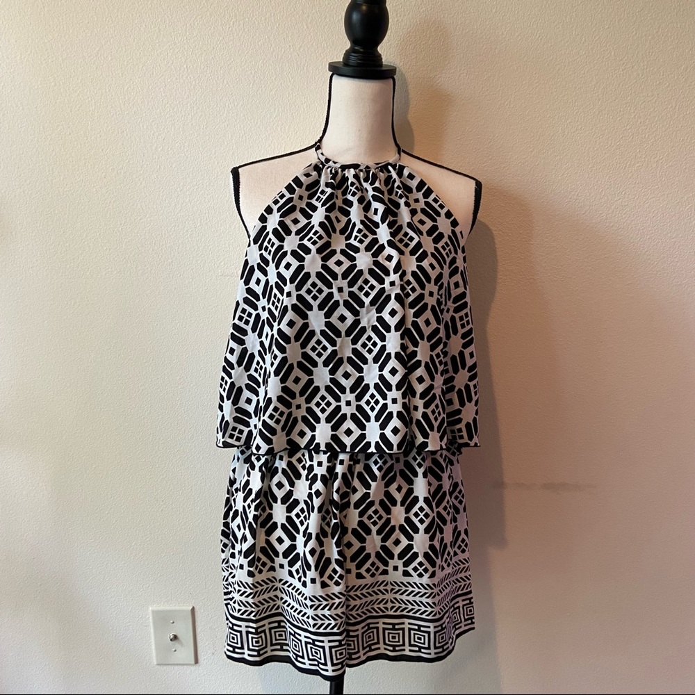 Black and White Pattern Halter Romper